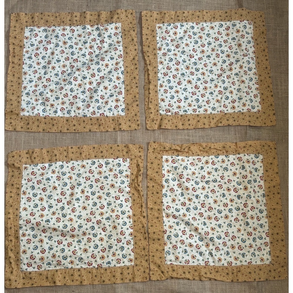 Handmade Floral Fabric Placemats Star Border Cottage Core Farmhouse Rustic